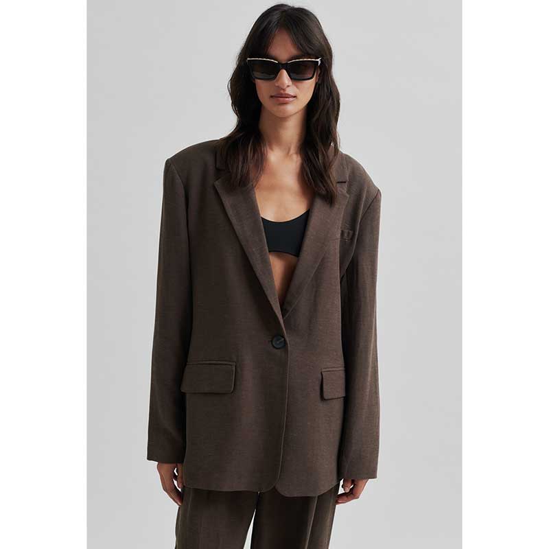 Second Female Lino New Fit Blazer Chocolate Brown