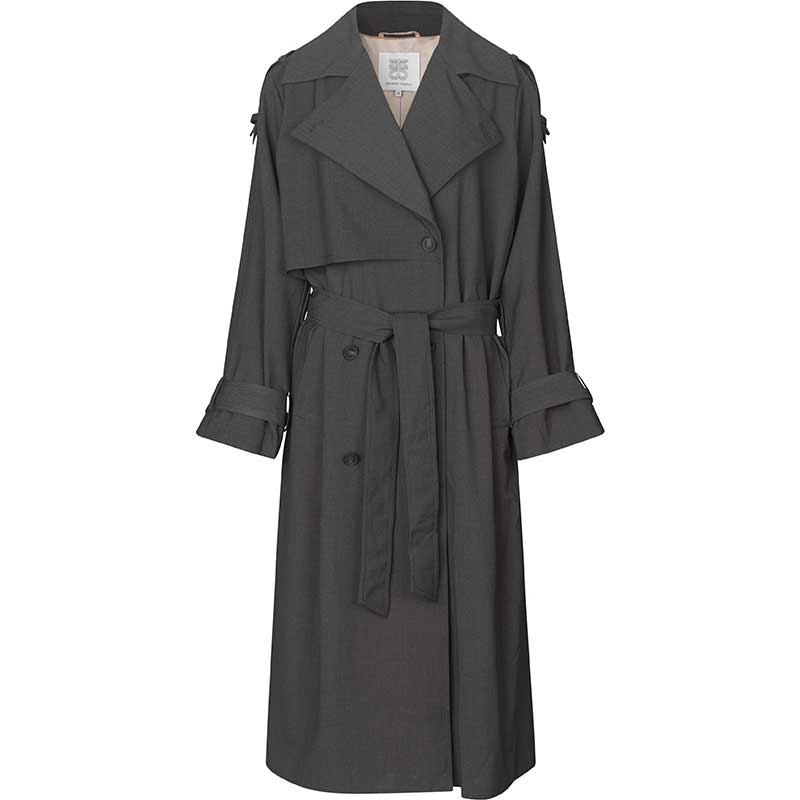 Second Female Zoe Trenchcoat Dark Grey Melange - J BY J Fashion