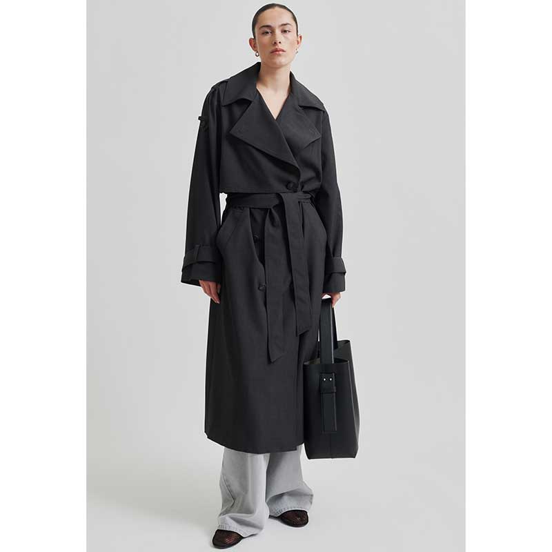 Second Female Zoe Trenchcoat Dark Grey Melange - J BY J Fashion