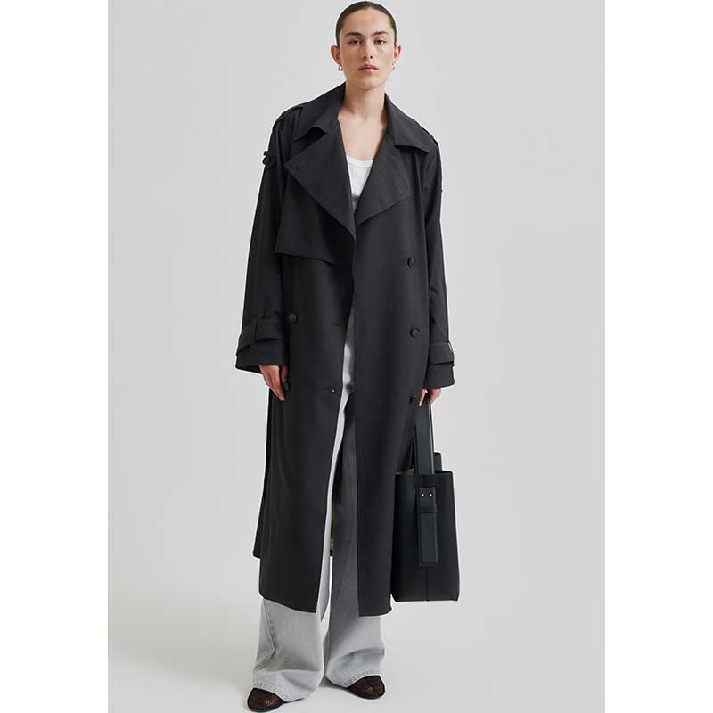 Second Female Zoe Trenchcoat Dark Grey Melange - J BY J Fashion
