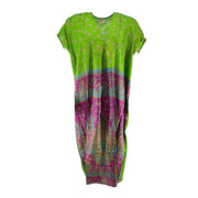 Wauw Kaftan SS Silk Unique Slik Dress Green Flower