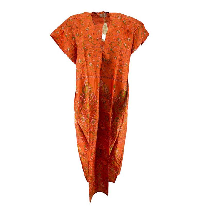 Wauw Kaftan SS Silk Unique Slik Dress Orange Flower