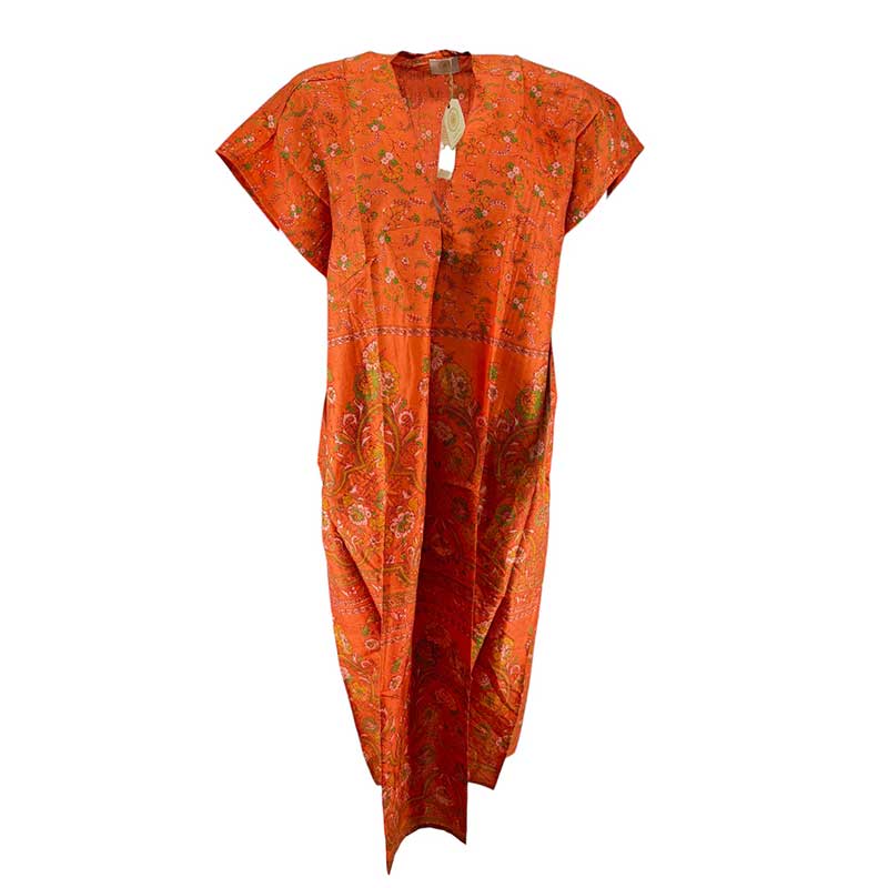 Wauw Kaftan SS Silk Unique Slik Dress Orange Flower