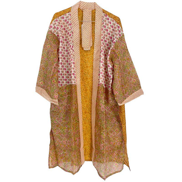 Wauw Unika Silk Kimono 3/4 Patchwork Brun - J BY J Fashion