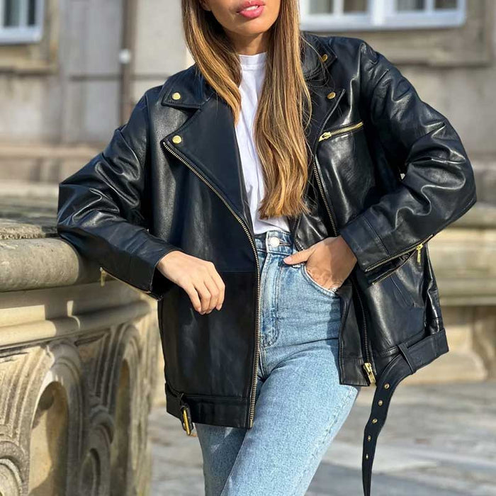 DEPECHE 50736 LEATHER BIKER JACKET SORT-fra-DEPECHE-hos-J BY J Fashion