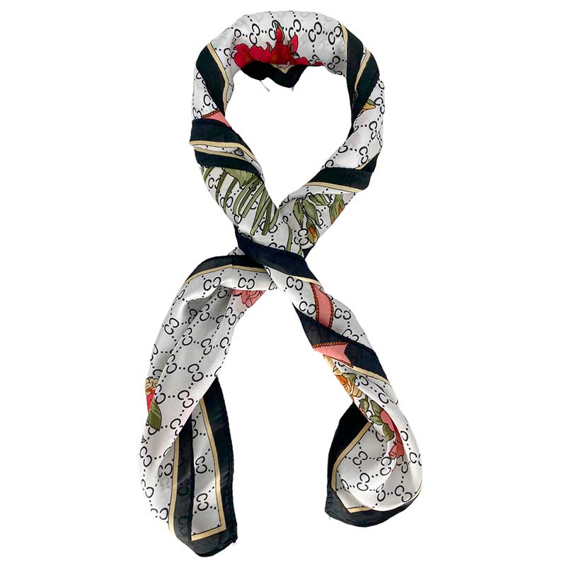 J BY J MINI SILK & VISKOSE C-FLOWER SCARF HVID-fra-J BY J-hos-J BY J Fashion