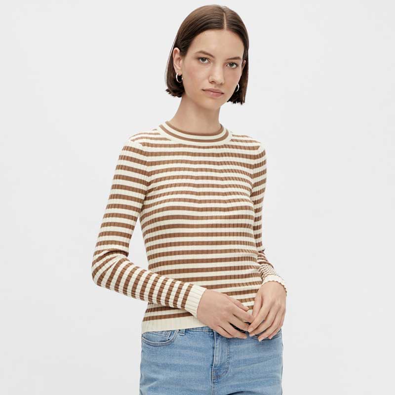 PIECES PCCRISTA LS O-NECK KNIT OFF WHITE-J BY J Fashion