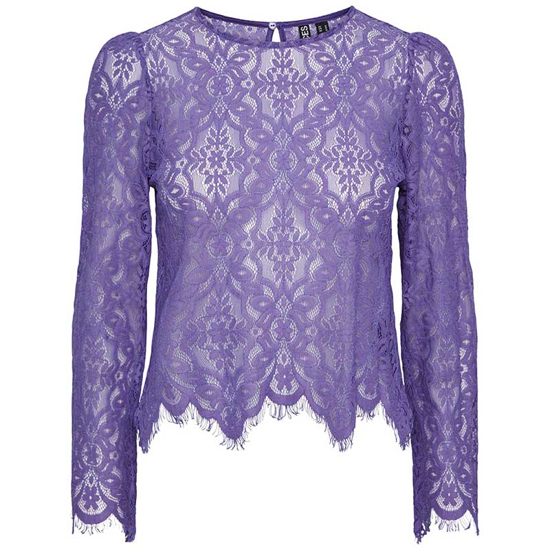 PIECES PCNELLA LS LACE TOP D2D LILLA - J BY J Fashion