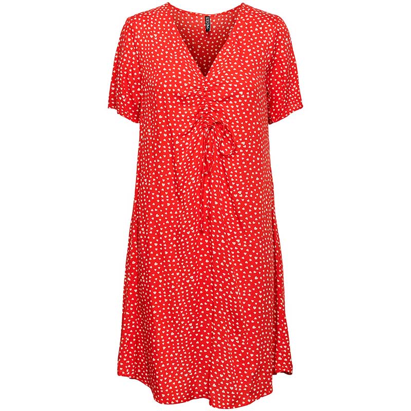 PIECES PCNYA SS V-NECK SHORT DRESS BC RØD