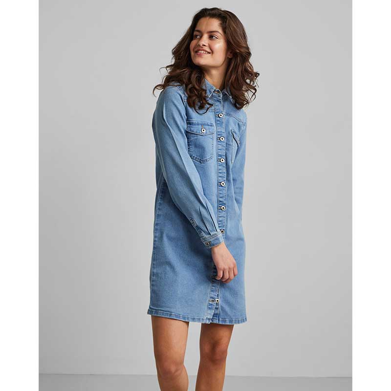 PIECES PCPERRY L/S DENIM DRESS NOOS BC LYSEBLÅ