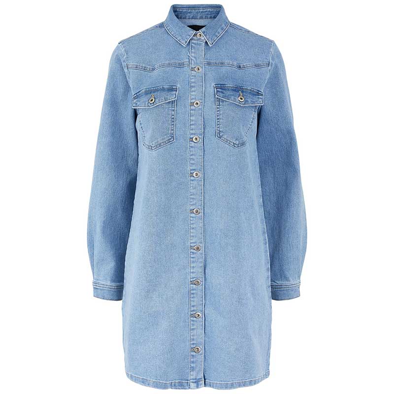 PIECES PCPERRY L/S DENIM DRESS NOOS BC LYSEBLÅ