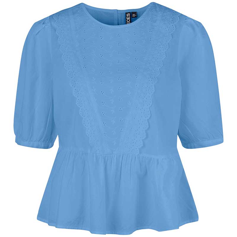 PIECES PCVELLA 2/4 O-NECK TOP BC LYSEBLÅ