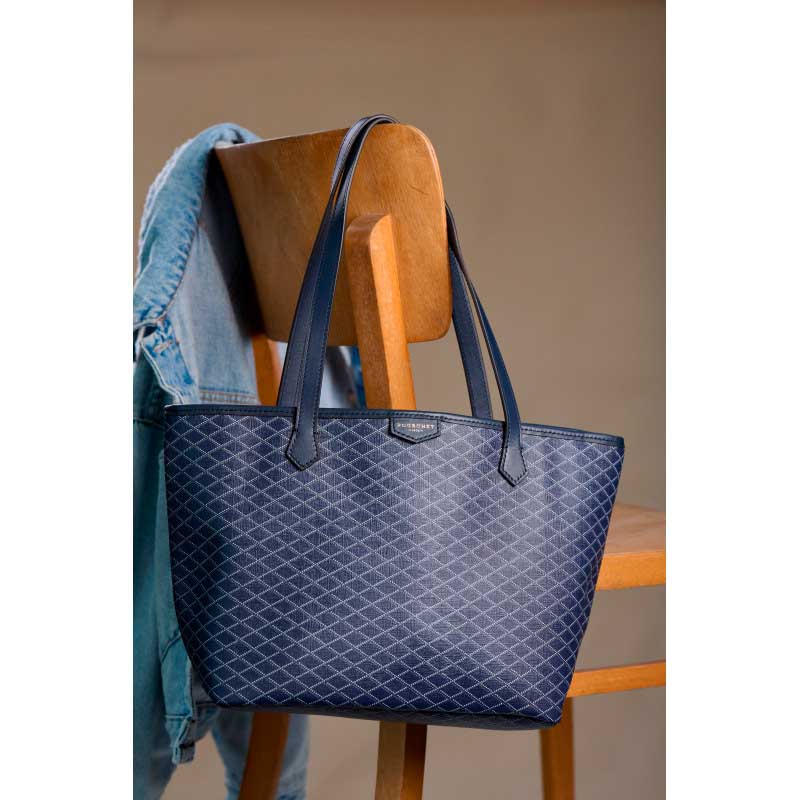 POURCHET PARIS WAVES 89042 COATED VANVES TOTE BAG NAVY