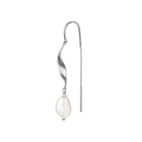 STINE A LONG TWISTED EARRING WITH BAROQUE PEARL SØLV - J BY J Fashion